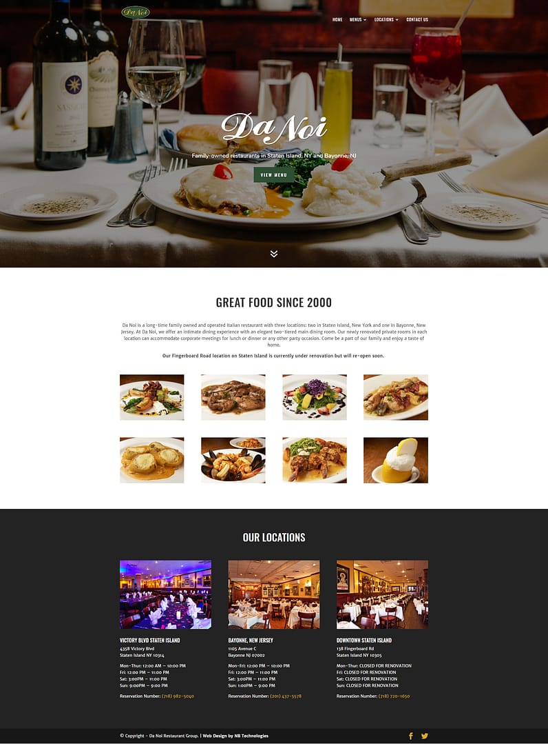 Da Noi Restaurant Website Homepage by NB Technologies Da Noi Restaurant Website Homepage by NB Technologies