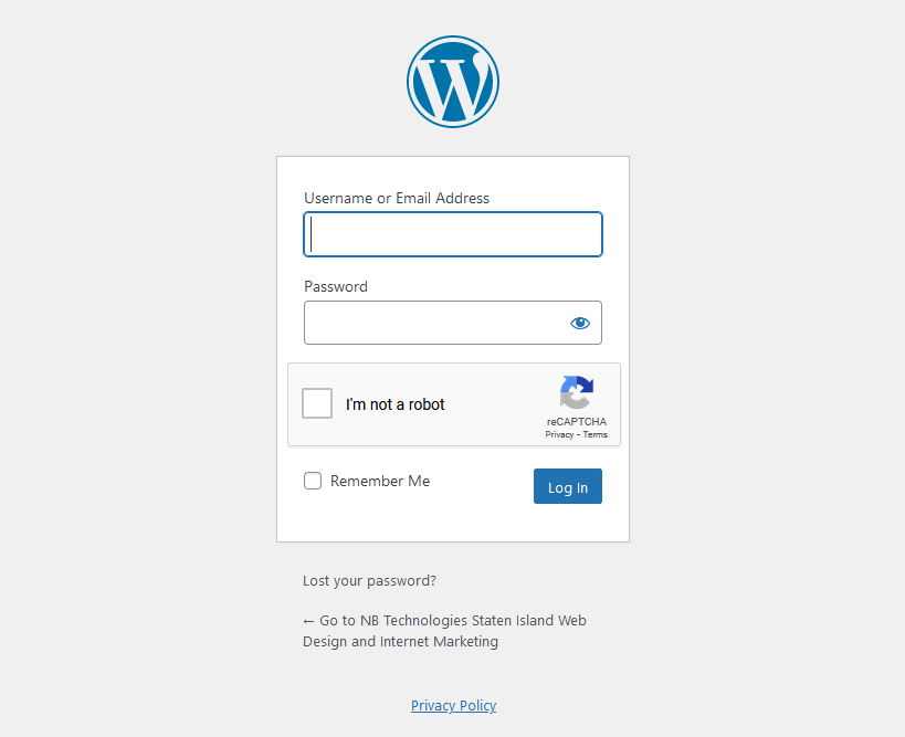 Default WordPress Login Screen
