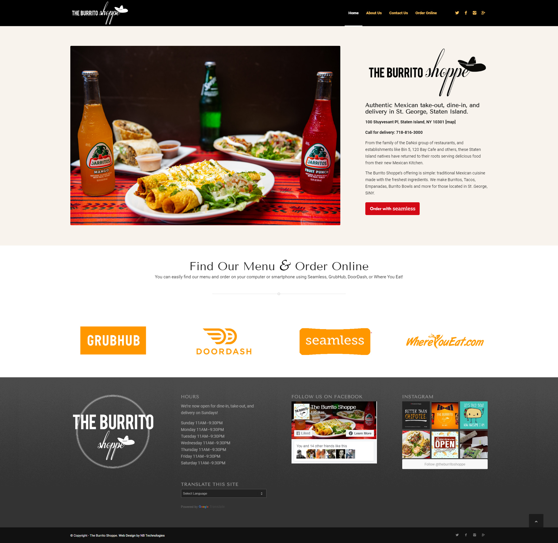 The Burrito Shoppe website homepage by NB Technologies